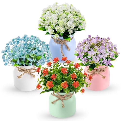 Pack Fake Flowers Artificial Plants Indoor for Home Kitchen Office Dining 4