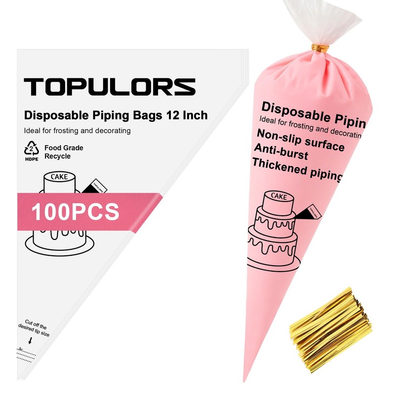 TOPULORS Disposable Piping Bags 12" Height 100 PCS Pastry Bags Tipless Icin...
