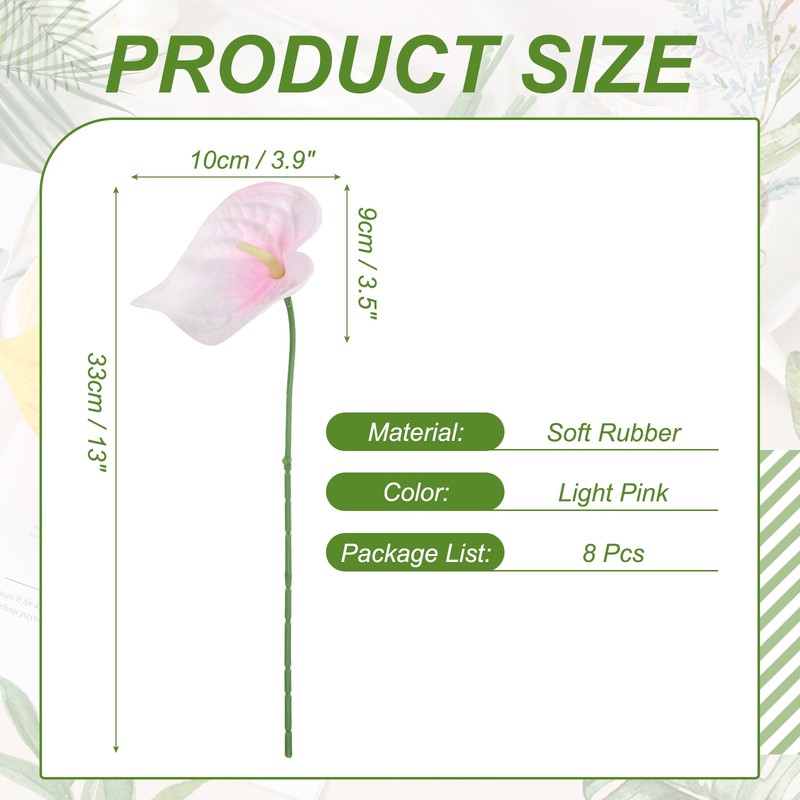 8Pcs 11inch Artificial Anthurium Flowers, Light Pink gallery
