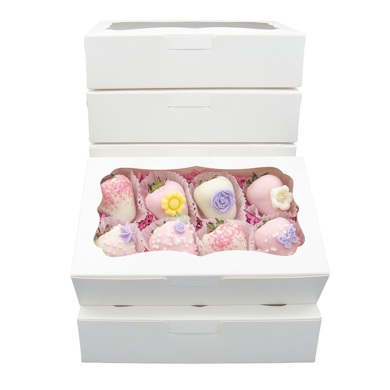 50pcs 8x5x2 Inch White Bakery Boxes Cookie Boxes with Window Treat Boxes Dess…