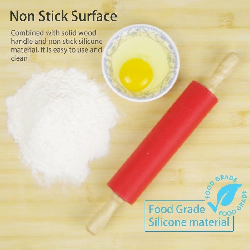 Colorful Silicone Rolling Pin - 12" Kitchen Roller with Ergonomic Wooden Handle gallery
