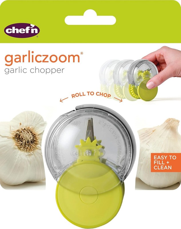 Chef’n GarlicZoom Garlic Chopper, Handheld Mincer with One Size, Green gallery