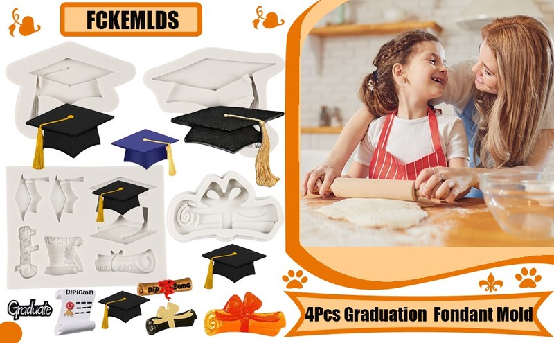Graduation Fondant Molds Graduation Cap Diploma Scroll Silicone Mold for gallery