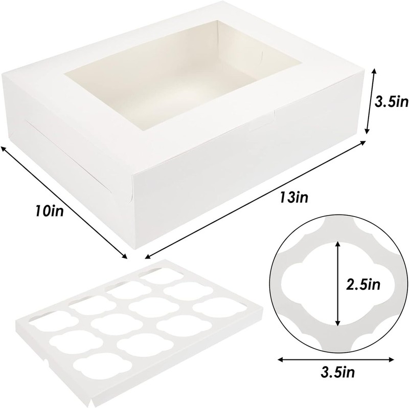 Moretoes 15 Sets Cupcake Boxes, 12 Count Containers, 13×10×3.5 White gallery