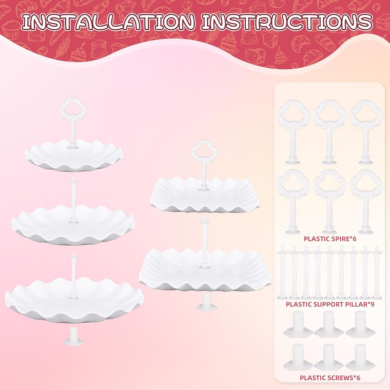 12-Pack Dessert Table Display Set, 6 Cupcake Stands and 6 Dessert Trays, Plastic gallery