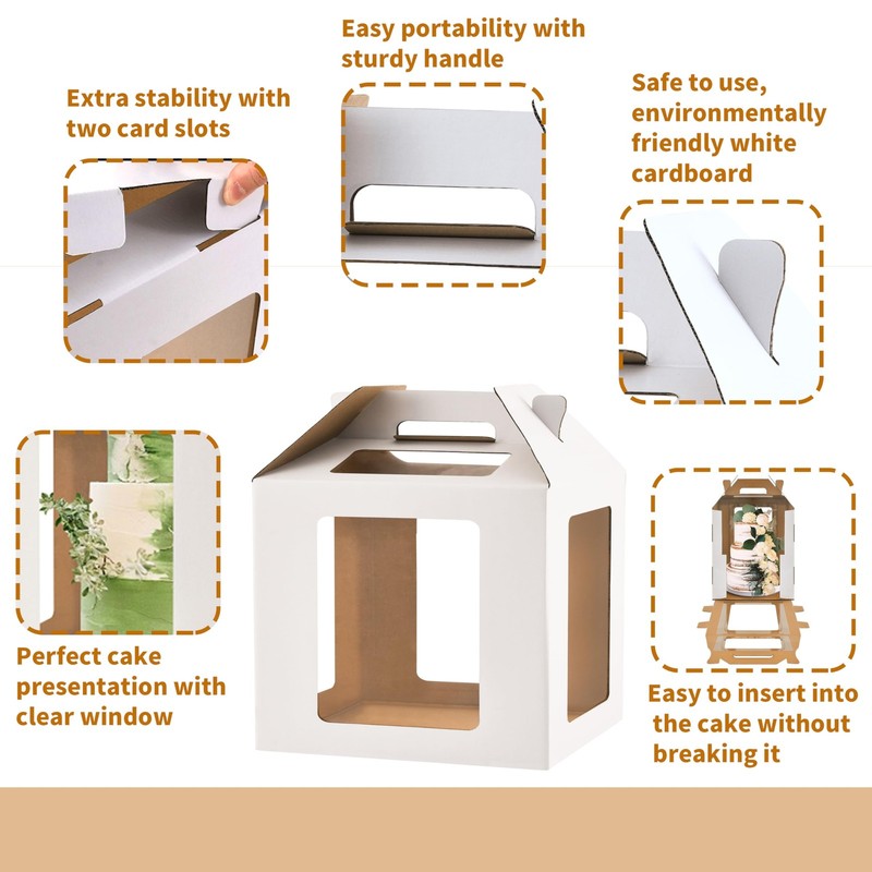 Tall Cake Boxes, 14x14x14 Inches, 2 Pack, Cake Carrier with Windows, Handle f... gallery