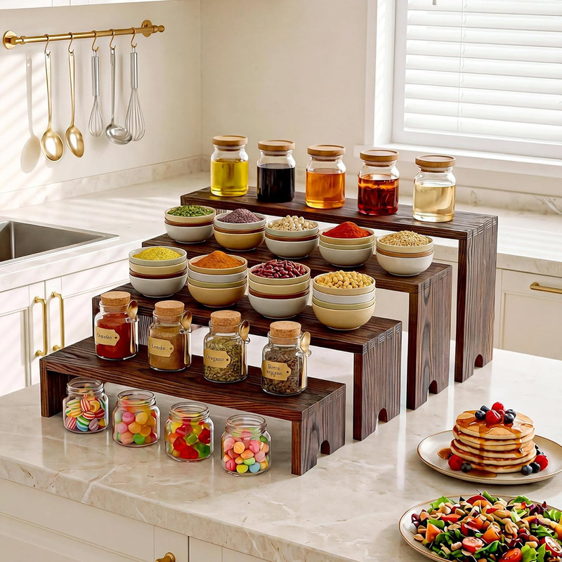 2 Set Wooden Cupcake Stand for Decor, 4 Tiered Stackable Display Risers, Farmhou gallery