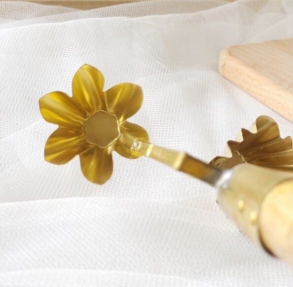 Brass Mold Krathong Tong Gold Thai Traditional Dessert Snack Wood Handle (2Cups) gallery