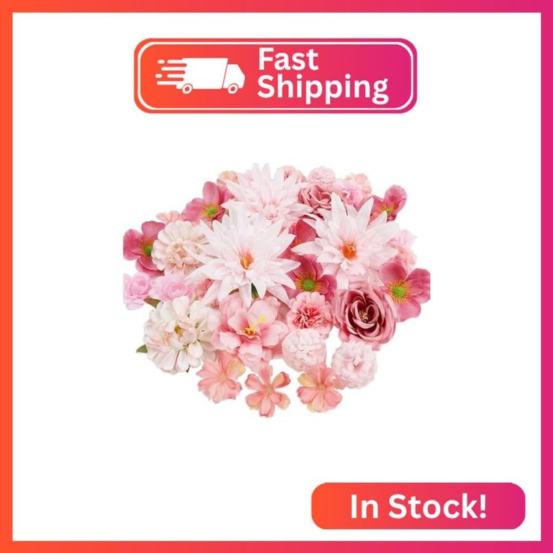 Nagobi 56 PCS Pink Fake Flowers Heads, Bulk Silk Flowers for Crafts, Mini Faux F