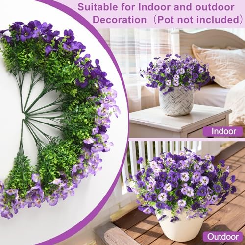 Fake Artificial Pansy Flowers for Outdoor, Faux Silk Pansies Double Purple gallery