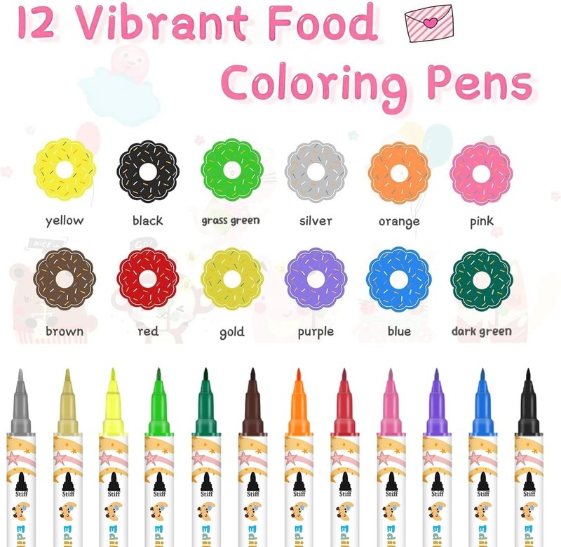 Edible Markers for Cookie Decorating,12Pcs Food Coloring Pens Double Side Food gallery