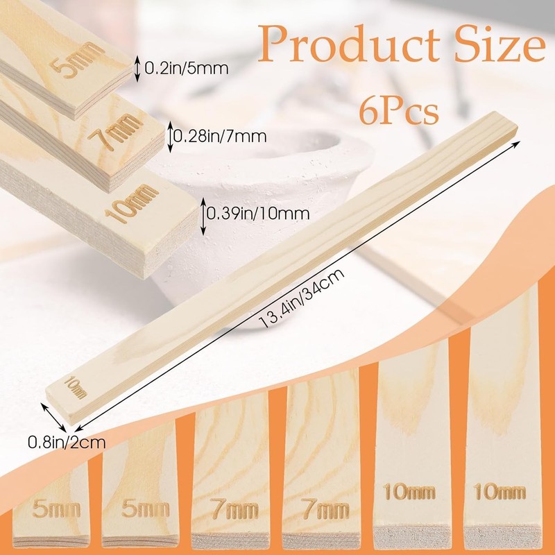 6PCS Rolling Pin Thickness Guides, Wooden Dough Thickness Guides, Tools Clay ... gallery