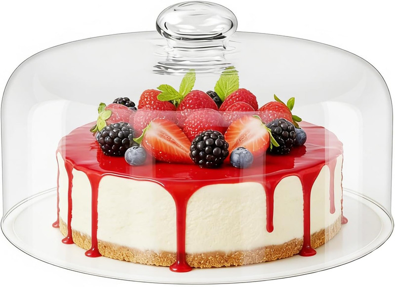 9.6" Wide Handmade Glass Cake Dome & Cover Clear Cloche Lid for Dessert Display gallery