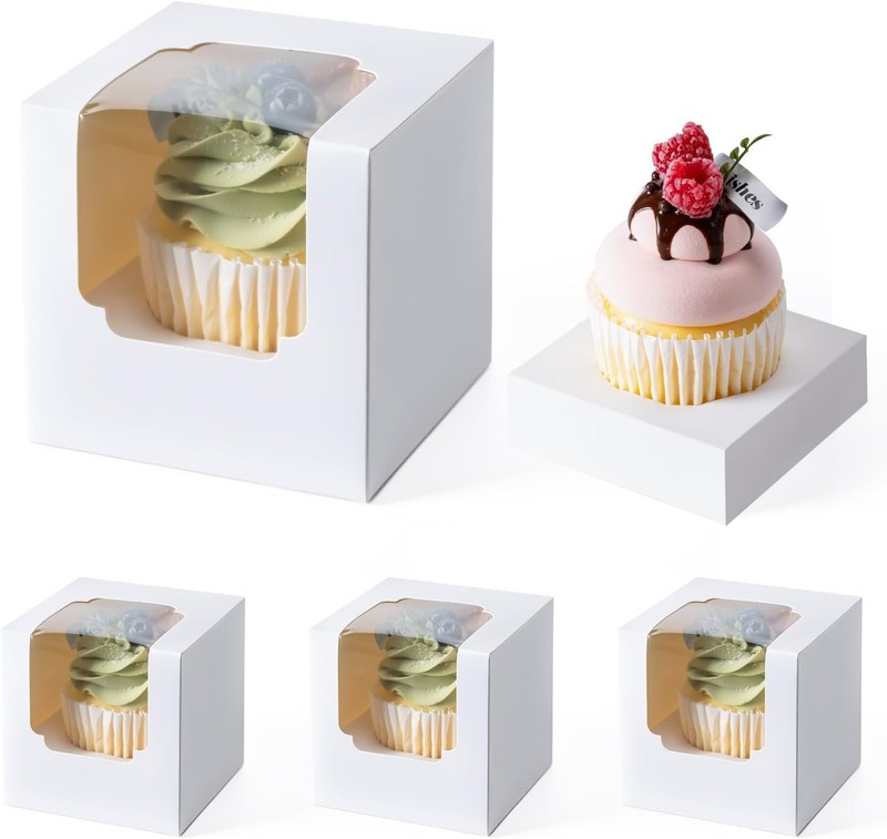 28PCS Cupcake Boxes, Individual Cupcake Containers with Window, Food Grade