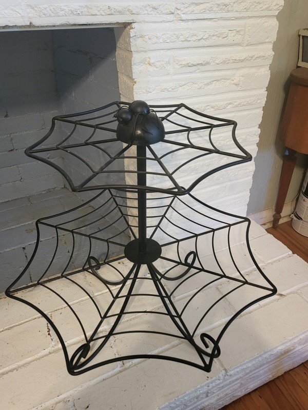 Large Huge 21 Inch Black Halloween Spiderweb Cake Plat emetal gallery