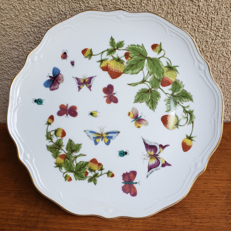 VTG 9 1/2 Inch Floral Insect Porcelain Pedestal Cake Stand Dessert Plate ✓ gallery