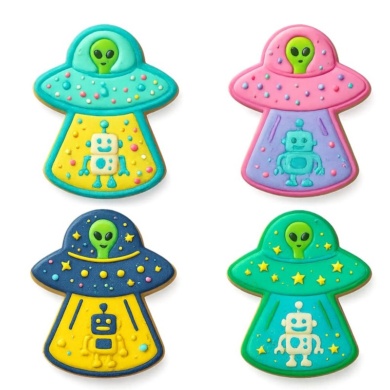 UFO & Robot Cookie Cutter & Stamp 4x2.67" for Baking Fondant Clay Embosser gallery