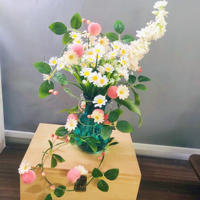 Sezrgiu Artificial Peach Flower Vine Garlandhanging Pink Flowers Peach Fruit gallery