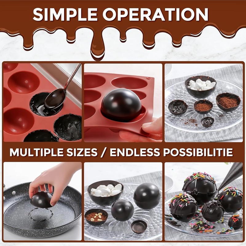 15-Cavity Non-Stick Silicone Semi Sphere Molds for Cakes & Chocolates - 2-Pack gallery
