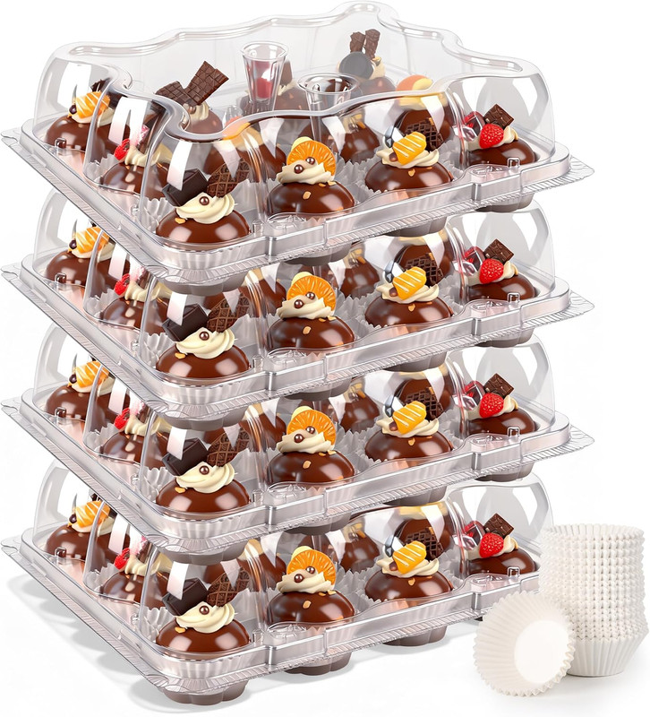 12 Count Mini Cupcake Containers 20 Sets with 240 Pack Cupcakes Liners, Plastic gallery