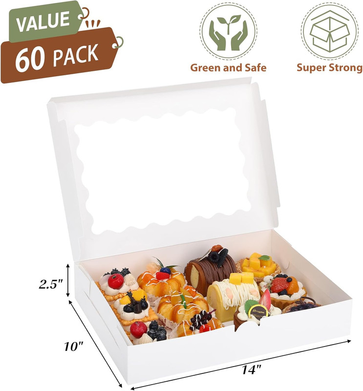 60Pcs Cookie Boxes, 14X10X2.5 Inch Bakery Boxes with Window, for Donuts, Pies, C gallery