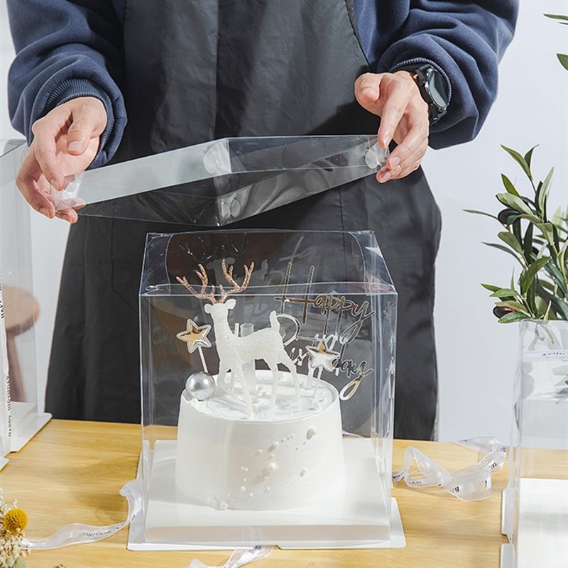 Clear Cake Box 6 Pack 10x10x9 Inch 2-Layer Tall Carrier with Ribbon gallery
