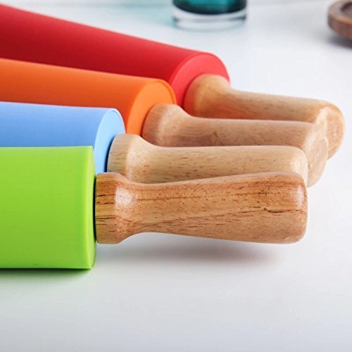 Silicone Rolling Pin Non Stick Surface Wooden Handle (Blue) gallery