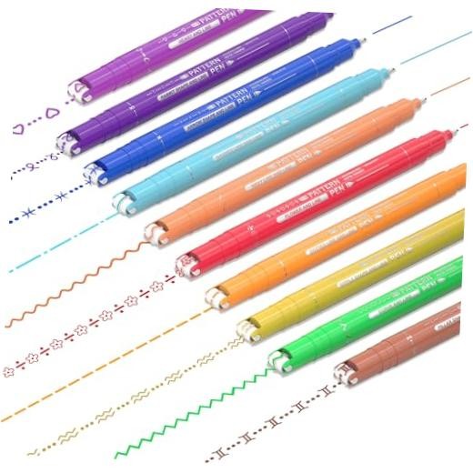 10 Colors Curve Highlighter Pens Set, 10 Pattern Tip + Fine Tip (10 vibrant)