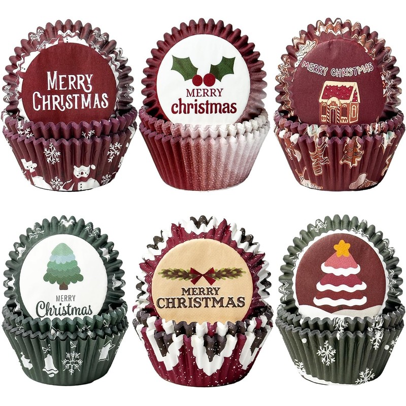 Christmas 300-Count Cupcake Liners Standard Cupcake Cups 6 Design Cupcake Pap…