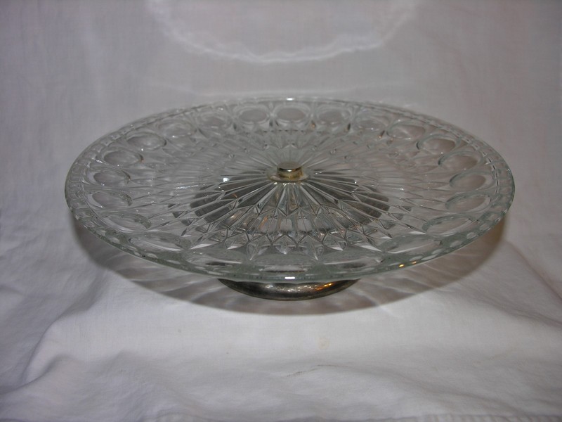 Vntage Cut Glass Cake Stand Silver Plated ? Pedestal