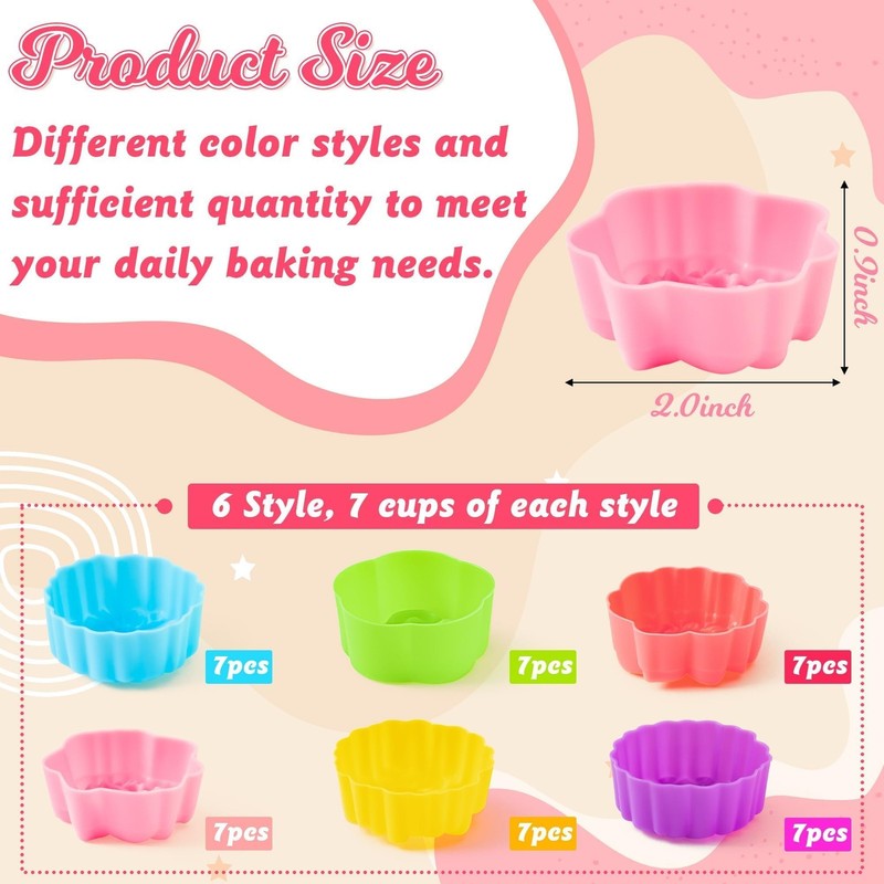 42Pcs Silicone Molds Cupcake 2 Inch Mini Size Reusable Muffins Liners Washabl... gallery