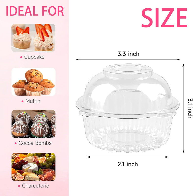 100 Pack Individual Cupcake Containers, Clear Plastic Cupcake Holders with Dome gallery