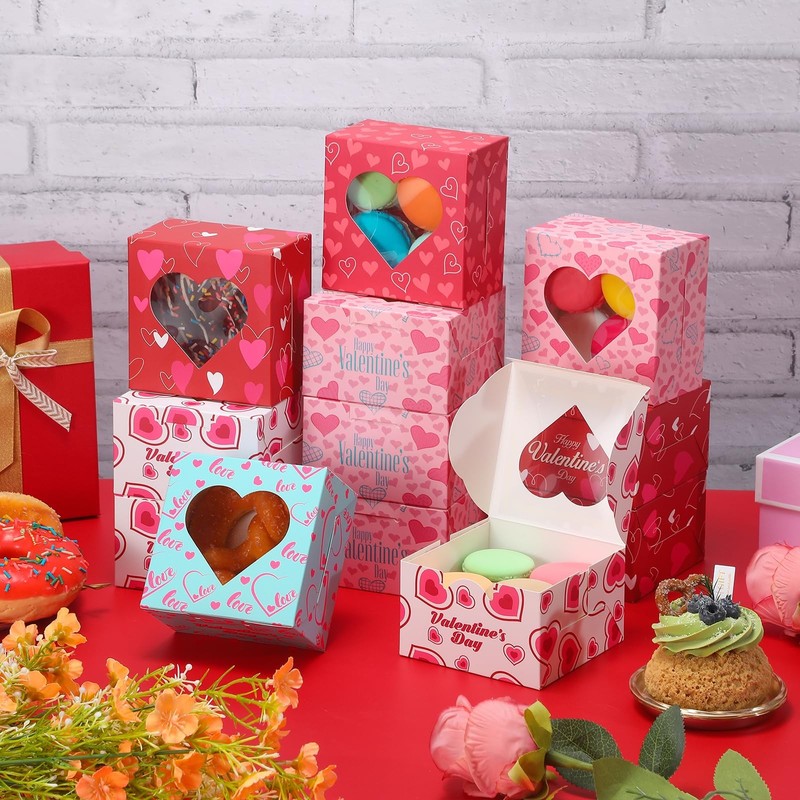 Valentine Cookie Treat Boxes 4x4x2.5 Inches Heart Window Cupcake Box 30 PCS gallery
