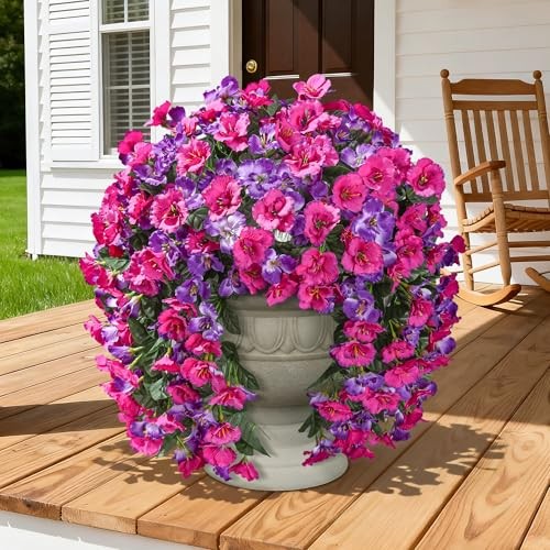 Fake Hibiscus Artificial Hanging Flowers Plants 2 pcs A-dark Purple + Fuchsia gallery