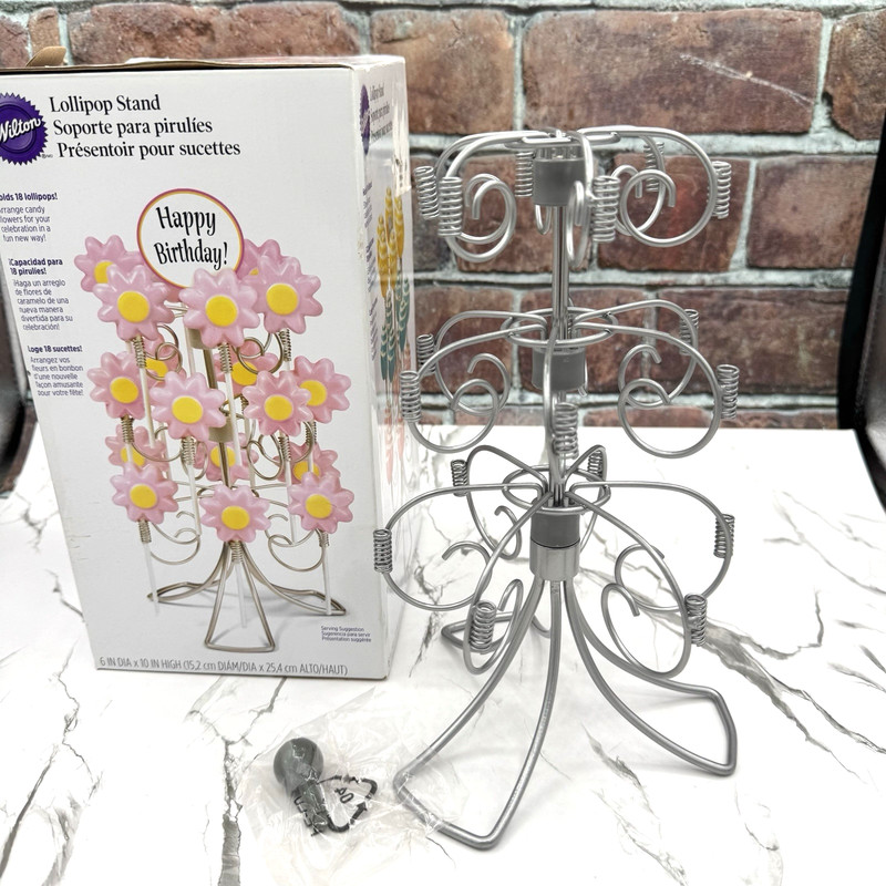 Wilton Lollipop Cake Pop Display Stand Silver Tone Holds 18 10x6 inch Baking gallery