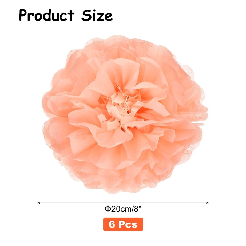 Crepe Paper Flowers, Peach Pink Tissue Paper Flowers - 8 x 8 Inch / 6 Pcs gallery