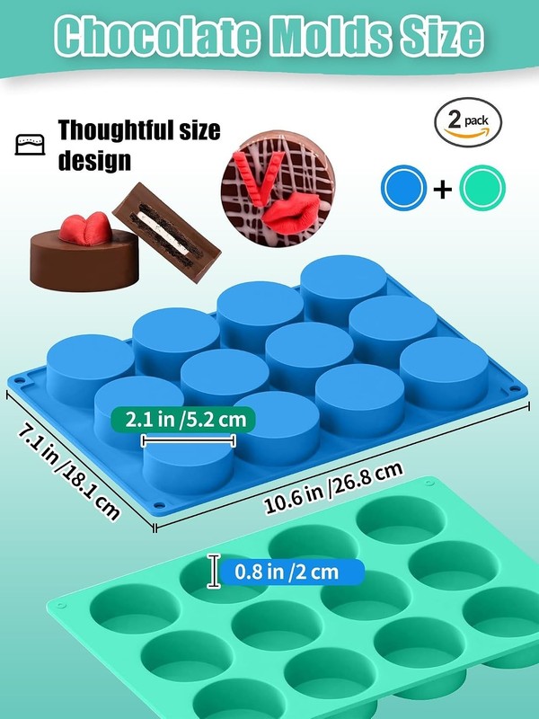 2 Pcs Oreo Chocolate Cookie Silicone Molds, 12-Cavity Round Silicone Mold, Ba... gallery