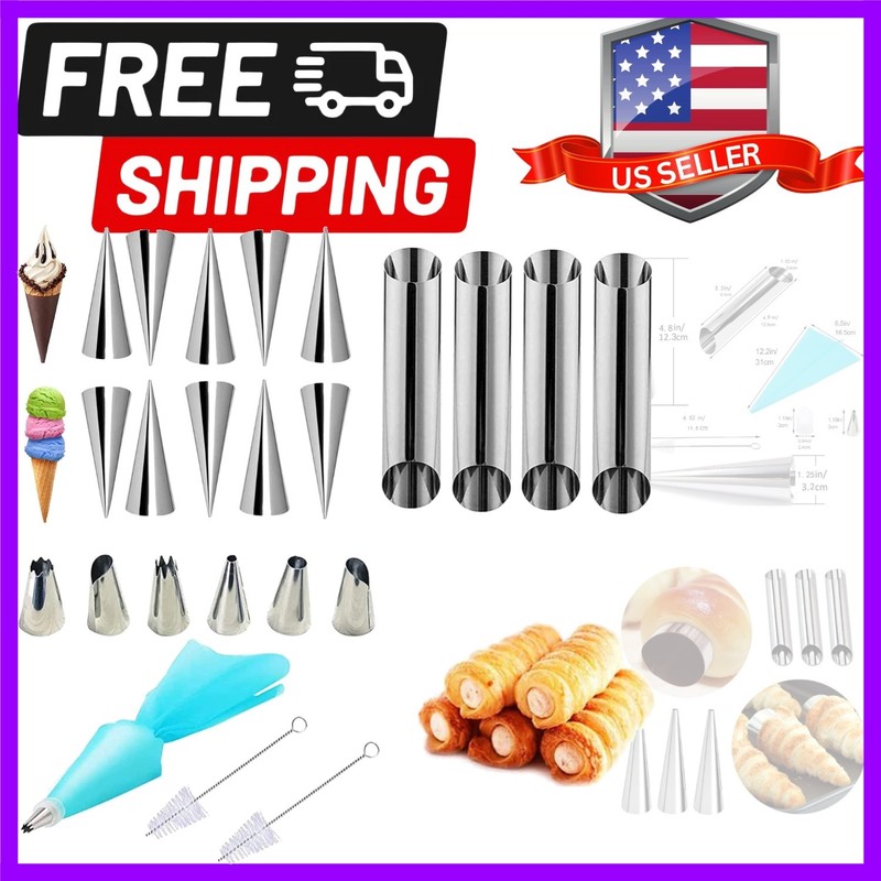 Cannoli Tubes Cream Corner Molds, Stainless Steel Cream Roll Spiral Croissant...