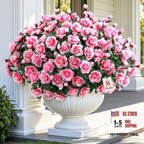 Large Bundles Artificial Flowers for Outdoors Spring Decoration, UV 8 Pink