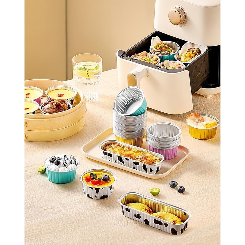 Mini Aluminum Foil Baking Cups W/ Lids & Spoons Party Desserts Camping New gallery