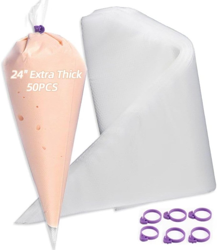 24 Inch Extra Large Piping Bags Disposable,50 Pack Thick Pastry Bags with 6 Bag