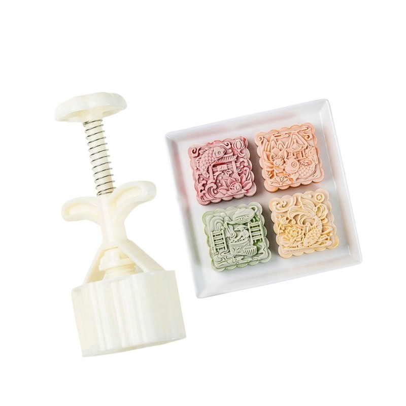 Square Mooncakes Press Molds Set 4Pcs Cultural Pattern 75g Baking gallery
