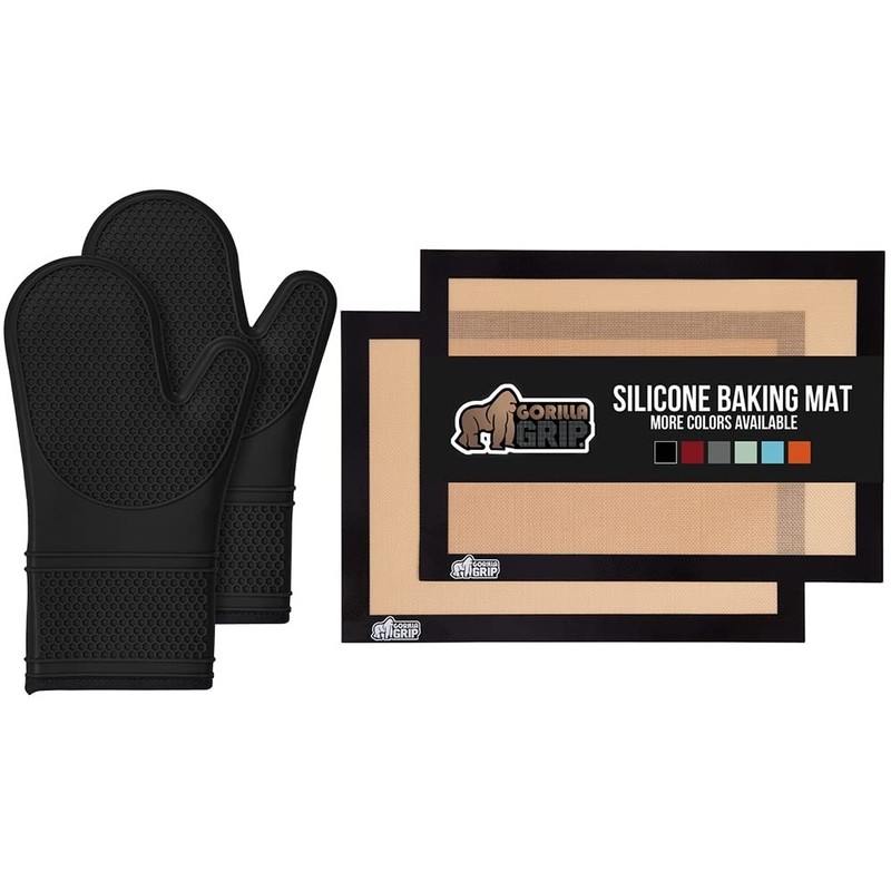 Gorilla Grip Silicone Oven Mitts Set of 2 and Baking Medium, Black