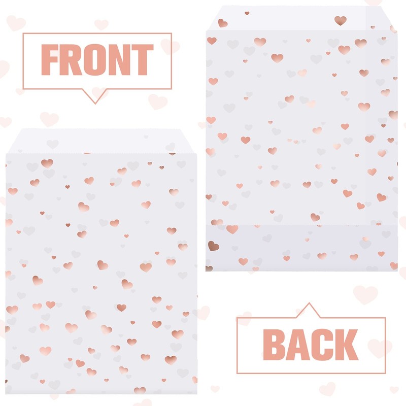 200 PCS 5x7 in Rose Gold Heart Candy Buffet Bags Small White Paper Treat Bags gallery
