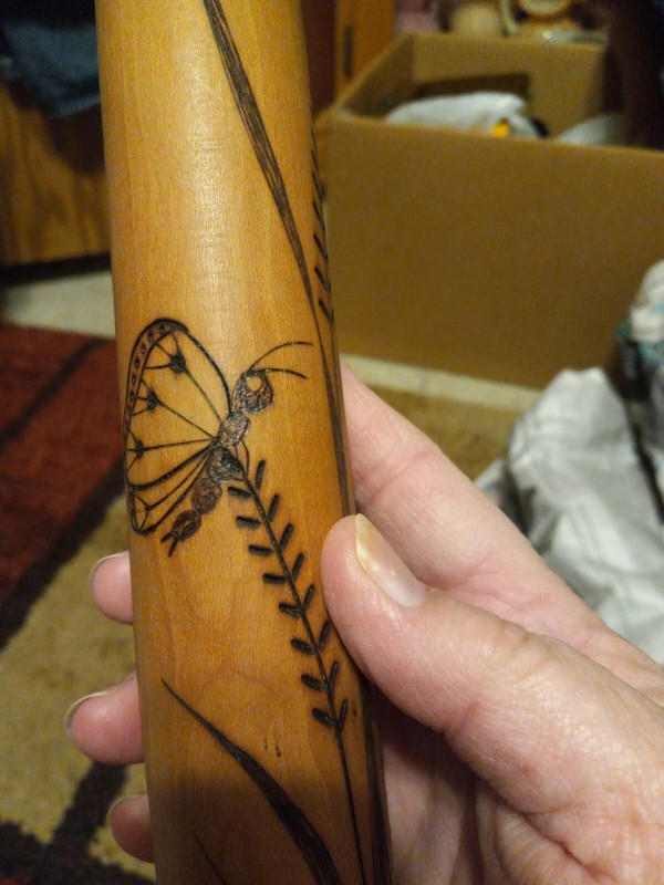 Wood Burned Wooden Rolling Pin By ROSE KING Embossed Design butterflys artwork gallery