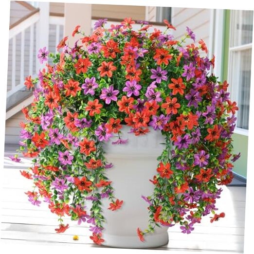 Artificial Fake Flowers Plants for Outdoor Spring Summer Decoration, Red Purple