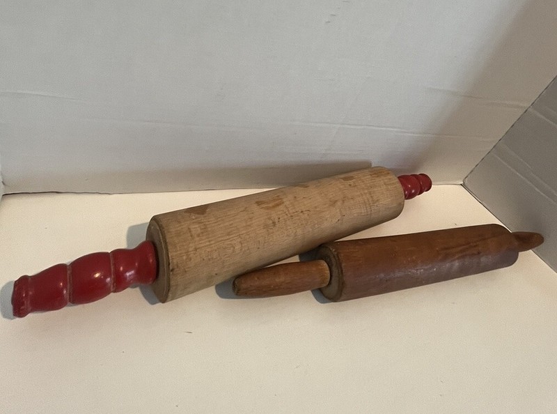 LOT OF 2 SOLID WOOD 10-Inch Barrel Rolling Pin PINS BAKING PIZZA