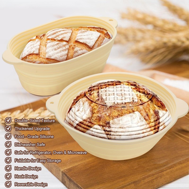 Banneton Proofing Basket Set of 3 - Dishwasher Safe Sourdough Kit, 10 inch Ro... gallery