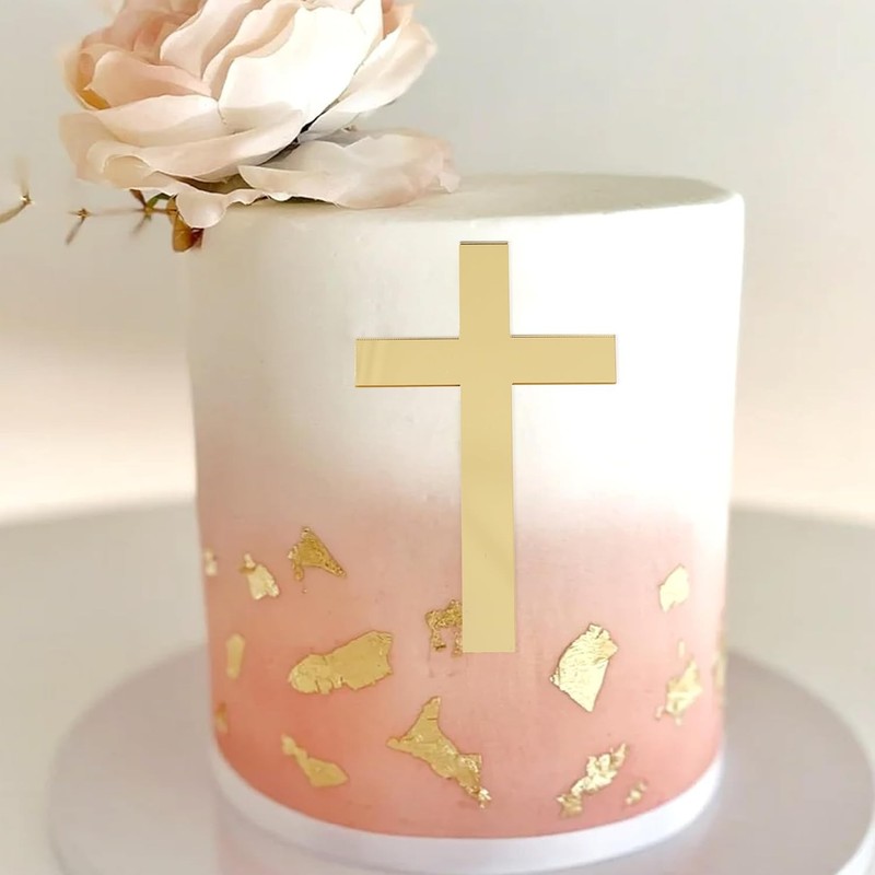 Golden Cross Cake Topper - First Holy Communion Party Decorations,Acrylic Cross gallery