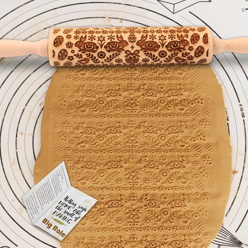 Easter Embossed Rolling Pin Wooden Bunny Floral Cookie Dough Pattern Roller gallery